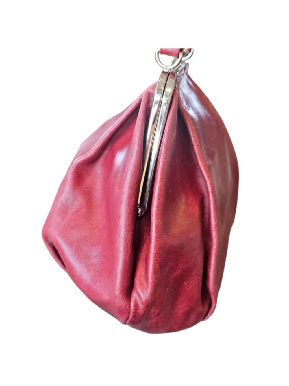 Y2K Wilsons Leather Burgundy Kisslock Top Handle Purse Handbag - Picture 6 of 14